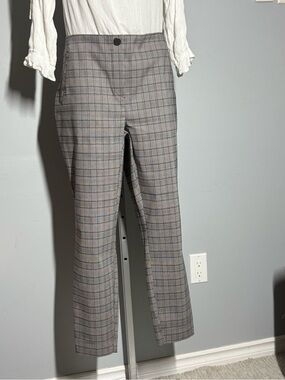 Gray Plaid Straight-Leg Pants - Unbranded